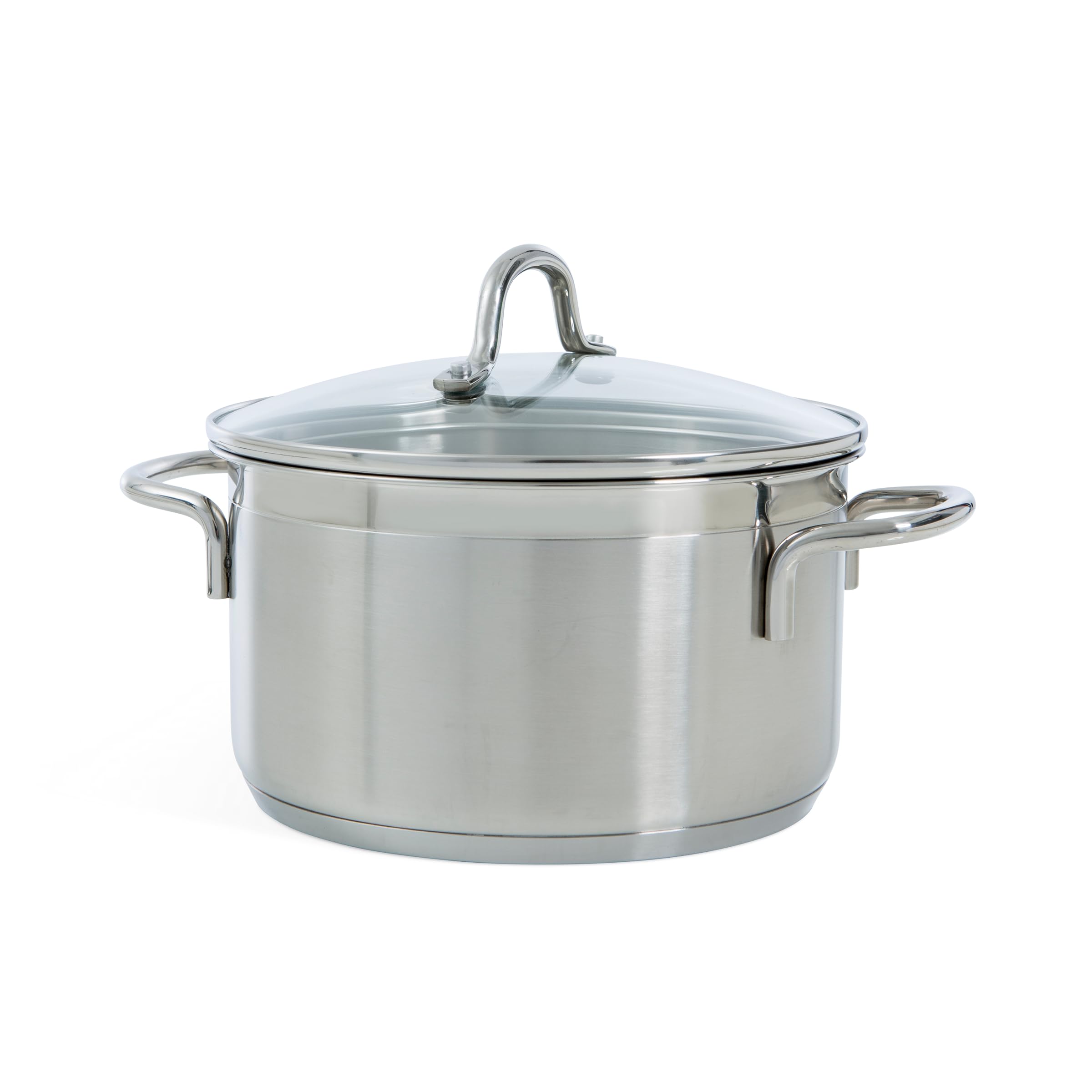 BK Vision 18/10 Casserole en acier inoxydable Ø 18 cm/2 l avec couvercle en verre, convient à l'induction, passe au four jusqu'à 220 °C, passe au lave-vaisselle, poli brillant, argenté
