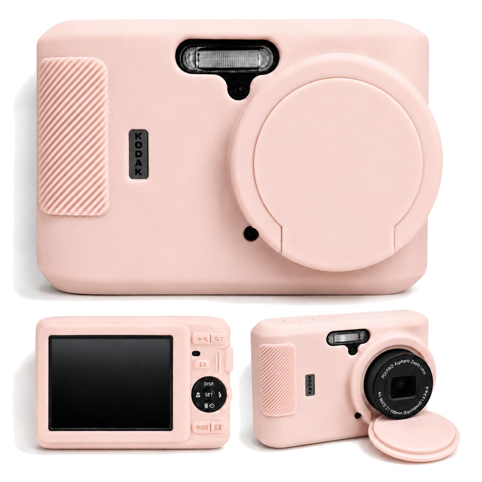 Silicone Camera Case Compatible with Kodak PIXPRO FZ45 16MP Compact Point & Shoot Digital Camera, Anti-scratch and Anti-slip Soft Silicone Cover with Detachable Lens Cover for Kodak FZ45, Light Pink