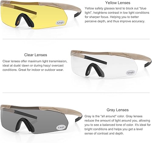 Miniatura 5 de xaegistac Tactical Shooting Glasses with 3 Interchangeable Lens High Impact Eye Protection