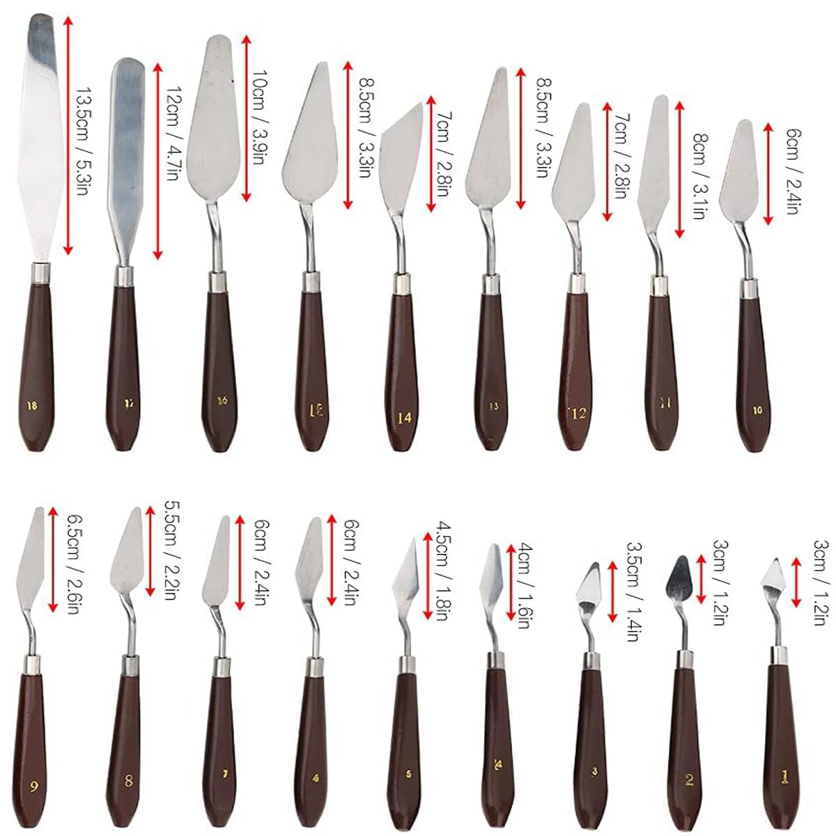 Cuchillos de pintura de acero inoxidable, espátula, paleta, cuchillo profesional, mango de madera, accesorios de pintura al óleo, juego de mezcla de colores para pintura al óleo, lienzo, pintura