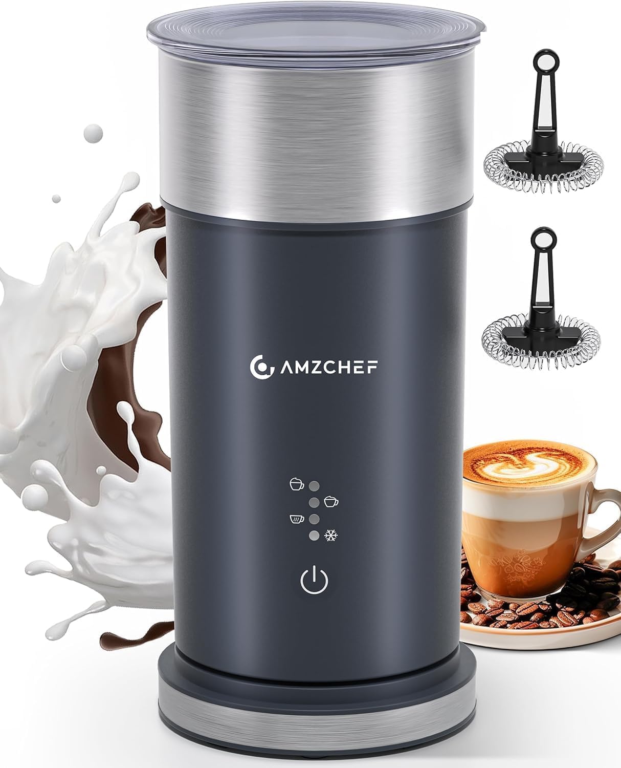 AMZCHEF Electric Milk Frother & Warmer, 4-in-1 for Lattes & Cappuccinos