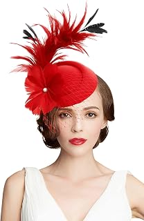 Sinamay Fascinator Pillbox Hats for Women Feather Flower Church Derby Headband Clip Wedding Tea Party Hat
