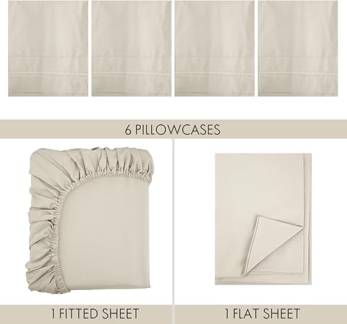 Miniatura 9 de Juego de sábanas tamaño King con bolsillo profundo, 6 piezas, ultra suaves, lavables a máquina, de lujo, resistentes al encogimiento y a la