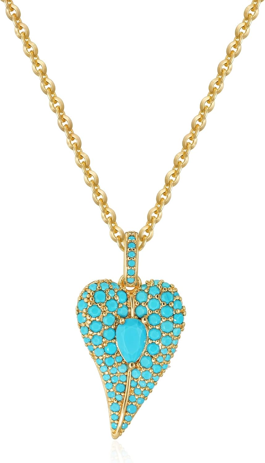 Valloey Rover Turquoise Necklaces for Women-Charm Gold Pendant Necklace 14K Gold Plated Dainty Statement Pendant Necklaces Turquoise Jewelry Gifts for Women