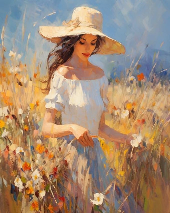 ZMHZMY DIY Oil Painting Paint by Number kit for Adults Beginner Beautiful Lady and Wild Flowers DIY Canvas Painting by Numbers Arts Craft for Home Wall Decoration,40x50cm