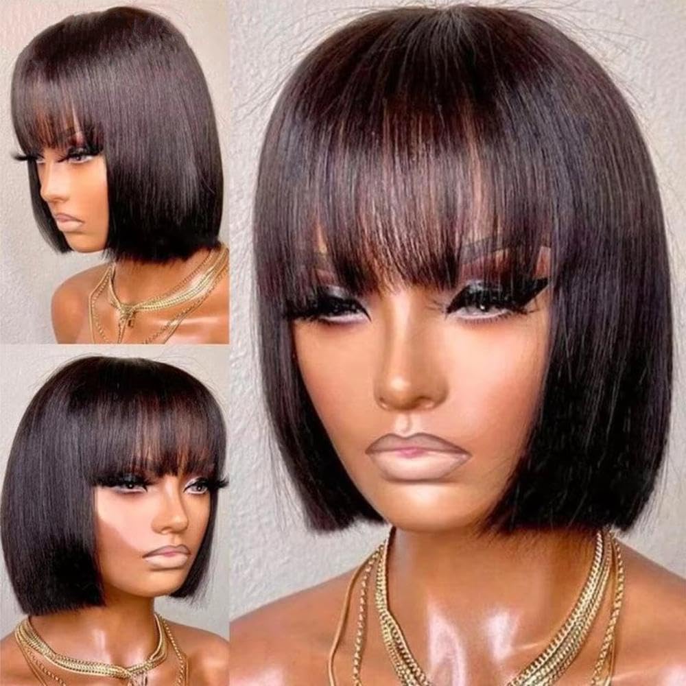 Haarpflege Ombre Braune Kurze Gerade Bob Perücke Aus 100% Echthaar Mit Pony Für Frauen Vollständig Maschinell Hergestellt