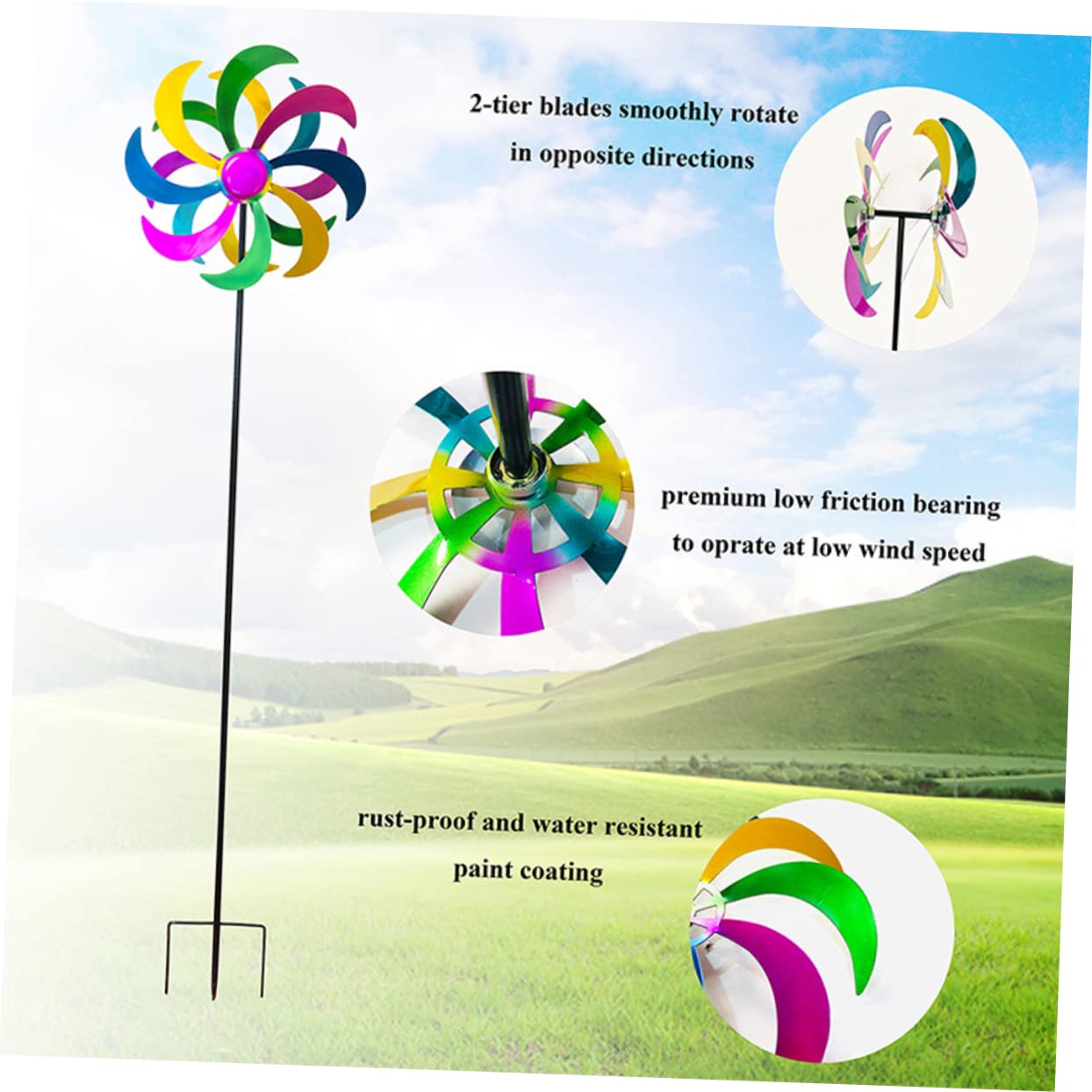 BESPORTBLE Buntes Windrad Spielzeug aus Eisen für Garten und Außenbereich | 1 Stück, Farbenfrohe Optik, Liebevolles Design, für Deko im Beet und Festliche Atmosphäre