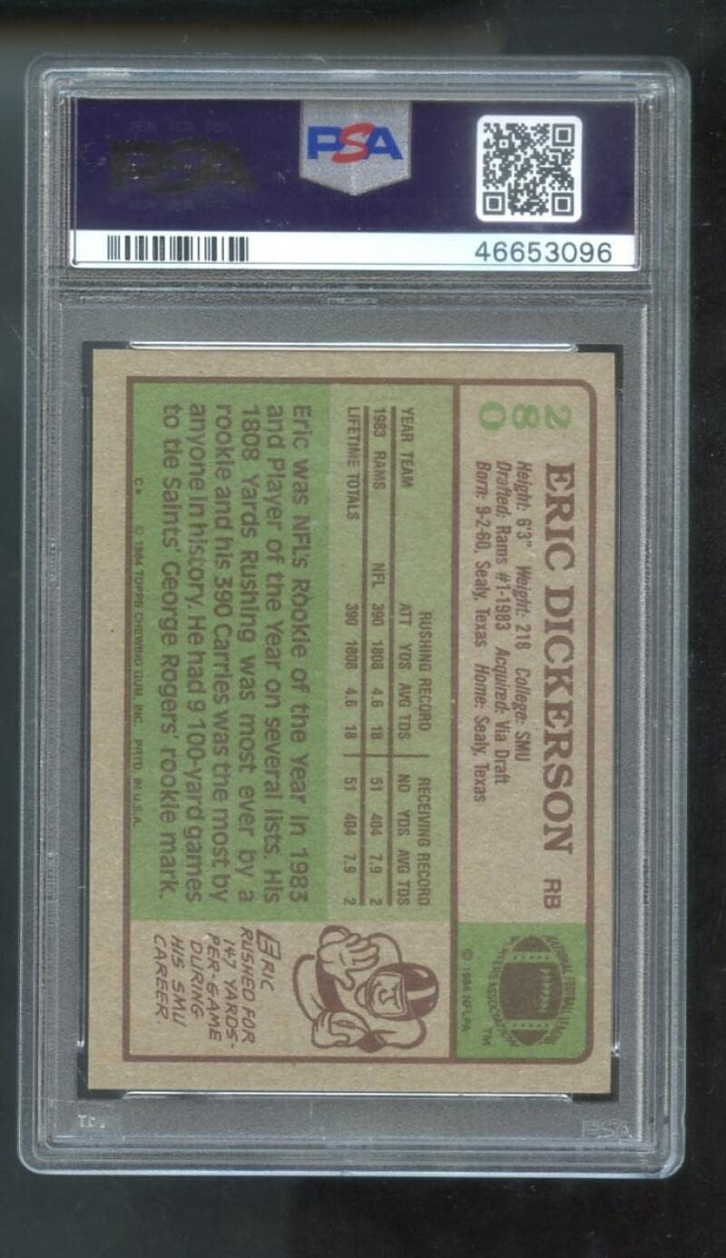 1984 Topps #280 Eric Dickerson Rams RC ROOKIE PSA 8 Graded Football Card NFL