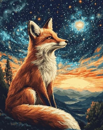 AxiangziK Cross Stitch Kits for Adults Beginners,The Fox Gazing at the Stars Stamped Cross Stitch Kits,11 CT Embroidery Needlepoint Kits Home Decor,12x16inch