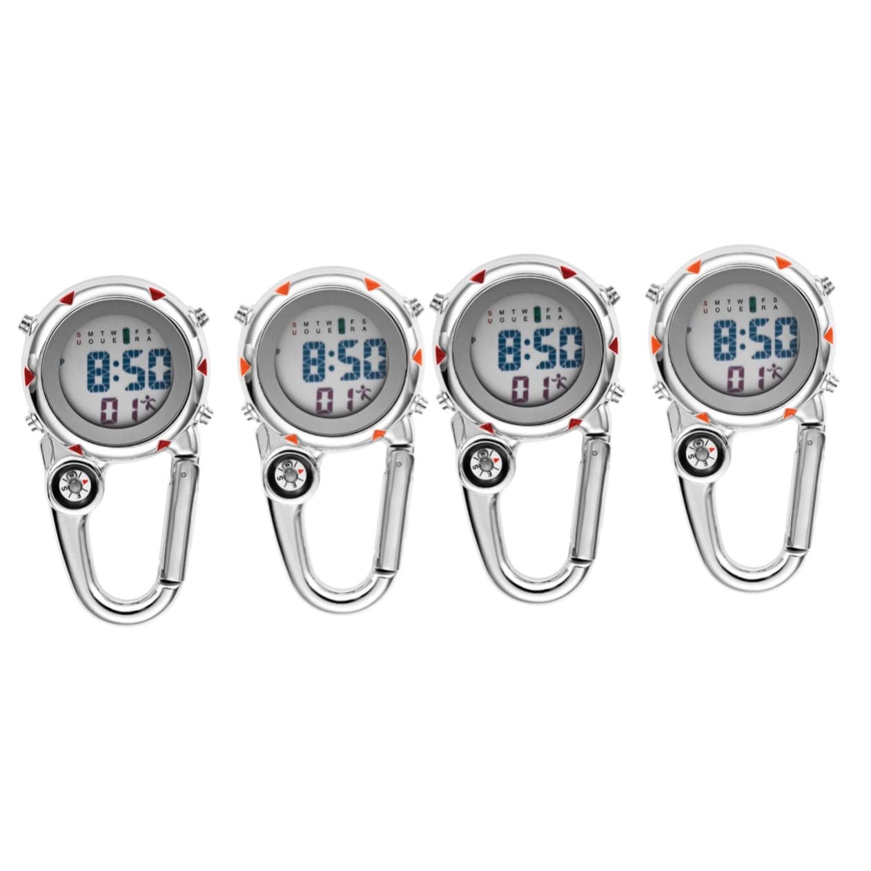 Gatuida 4stücke Multifunktionale Taschenuhr Mit Karabinerhaken Wetterfeste Metalluhr Mit Kompass Für Outdoor-aktivitäten Leuchtende Pocket Watch