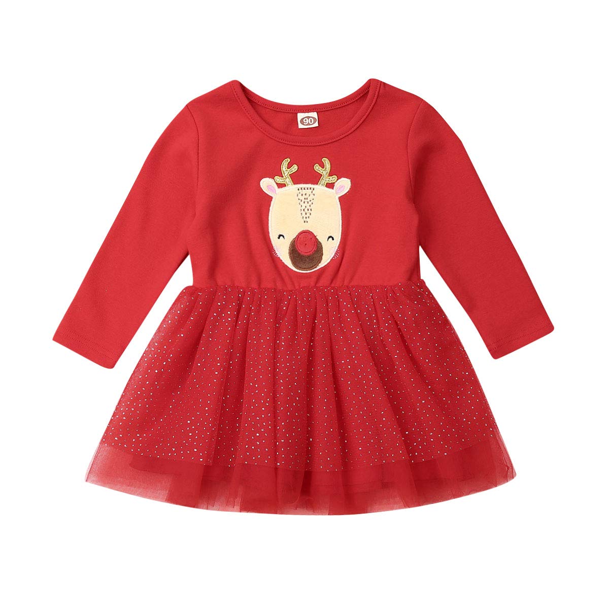 Loalirando Vestido Niña de Navidad Vestidos de Tul con Manga Larga Disfraz Navideño Estampado de Alce Baby Girl (12 Meses - 4 Años)