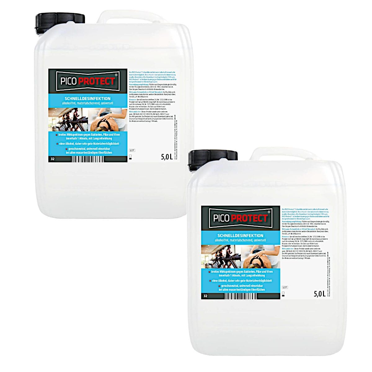 32, 2x5L, alkoholfreie Flächendesinfektion, für Physiopraxen, Fitness- und Sportstudios, sehr gute Materialverträglichkeit, 1 Min.