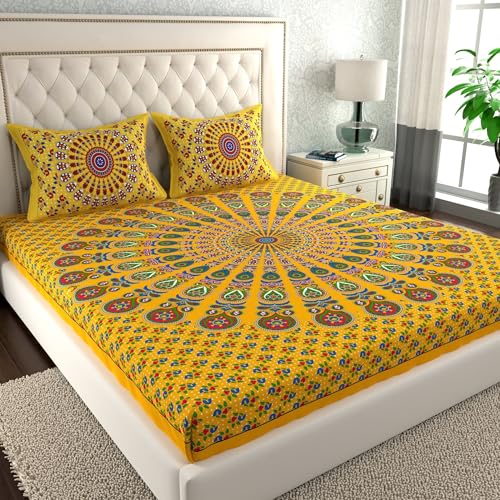 Image of LA VERNE Combo Pack of 2 Double Bedsheet with 4 Pillow Covers | Cotton Double Flat 104 TC Paisley Bedsheet 240 X 220 CM