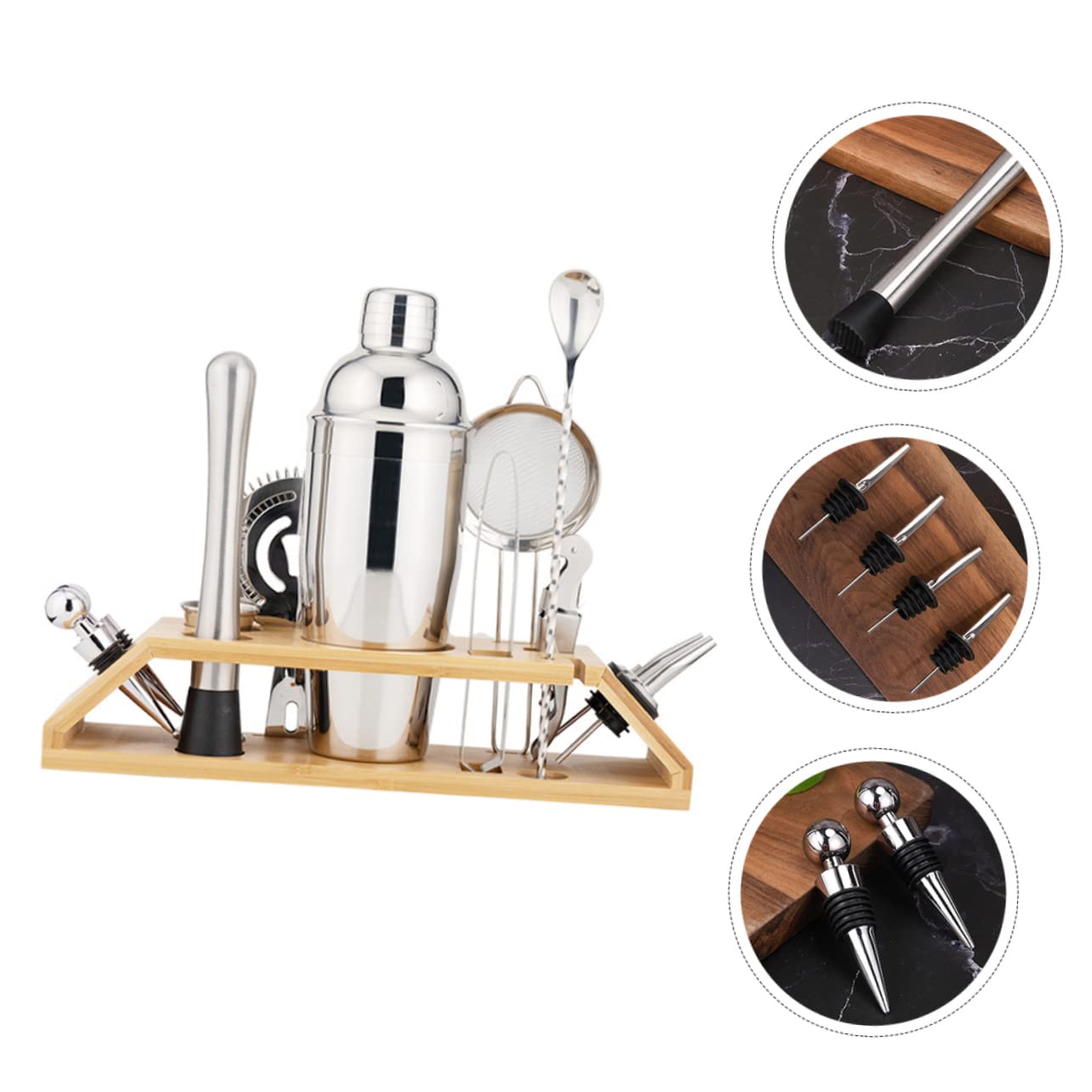 Set Shaker da Cocktail Professionale 13 Pezzi in Acciaio Inox e Bambù, 550ml, Completo per Bar e Casa, per Cocktail e Aperitivi