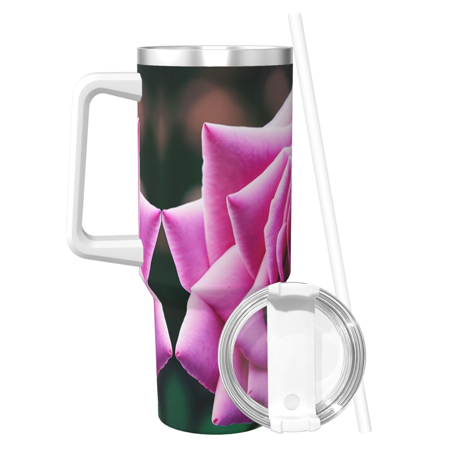 Trinkflasche mit Henkel und Strohhalm-Deckel, doppelwandig, Edelstahl, 1,2 l, Violett