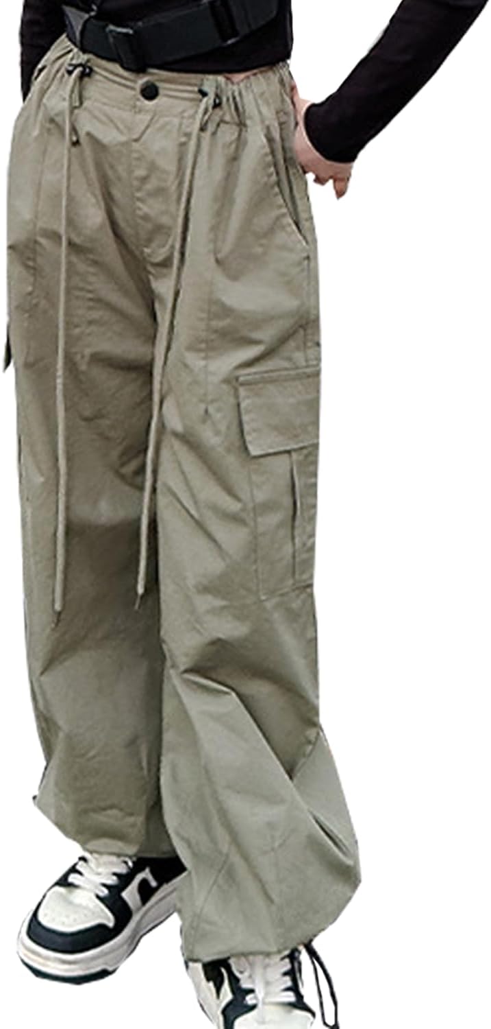 Girls Parachute Pants Y2K Cargo Baggy Joggers Track Pants Kids Trousers with Pockets 6-14 Years
