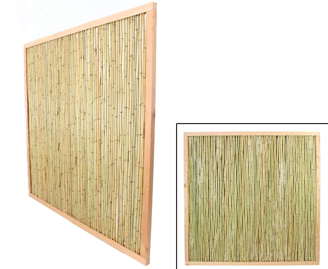 Bambuszaun mit 180x180cm im Holzrahmen hell, "KohSamui" Premium Produkt - Sichtschutzwand aus Bambusstäben 1,8m x 1,8m