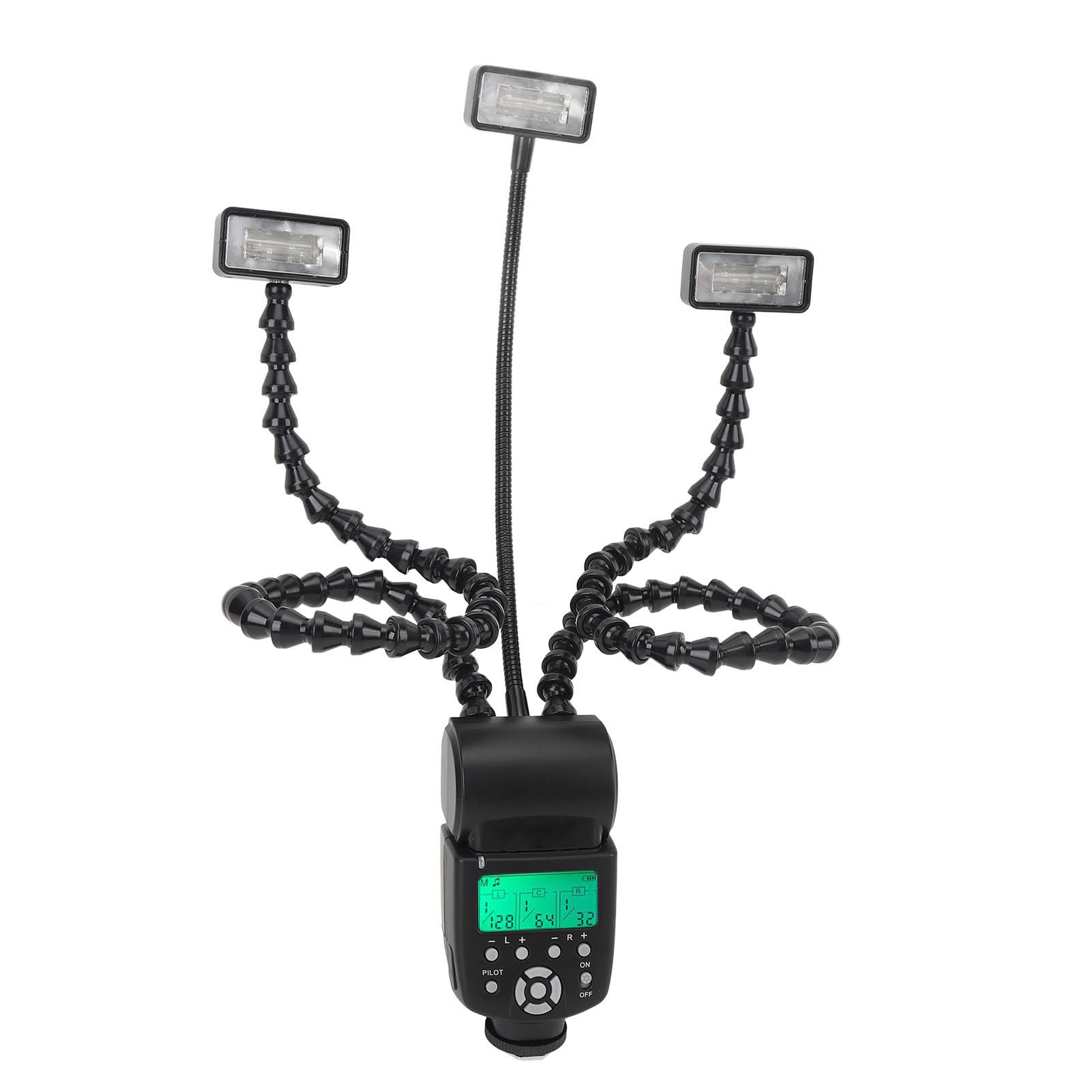 Camera Flash, 3 Head Speedlite with Hot Shoe Flexible Arms for DSLR Cameras, Digital Camera Macro Speedlight, Support Independent Control 8 Levels Adjustable