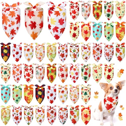 Image of Abbylike 50 Pcs Fall Dog Bandanas Bulk, Autumn Maple Leaves Pattern