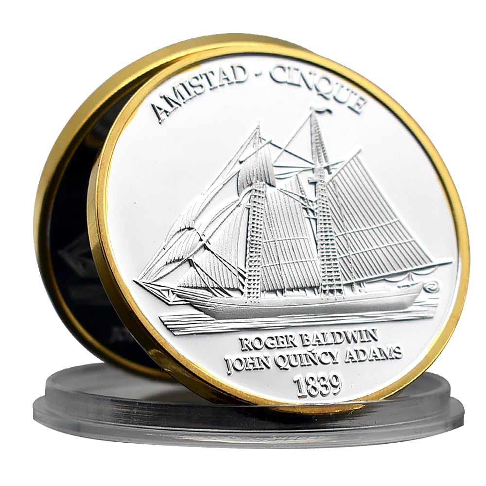 1839 AMISTAD Cinque Sailing Challenge Coin Roger Baldwin Metalowy pamiątkowy medal kolekcja