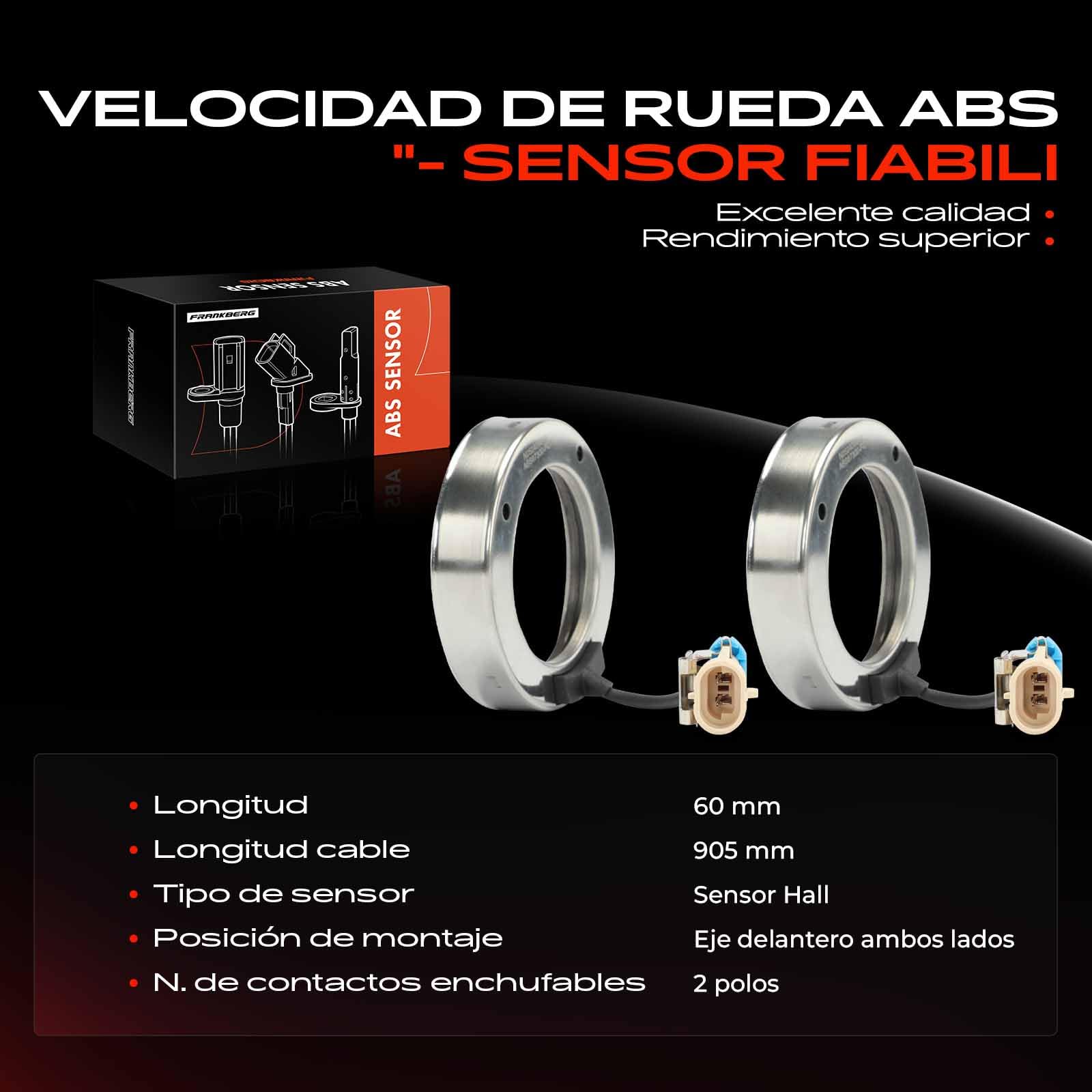 Frankberg 2x Sensor de velocidad de ruedas Sensor ABS 2 Polos Compatible con Epica KL1 Evanda Replace# 96287300