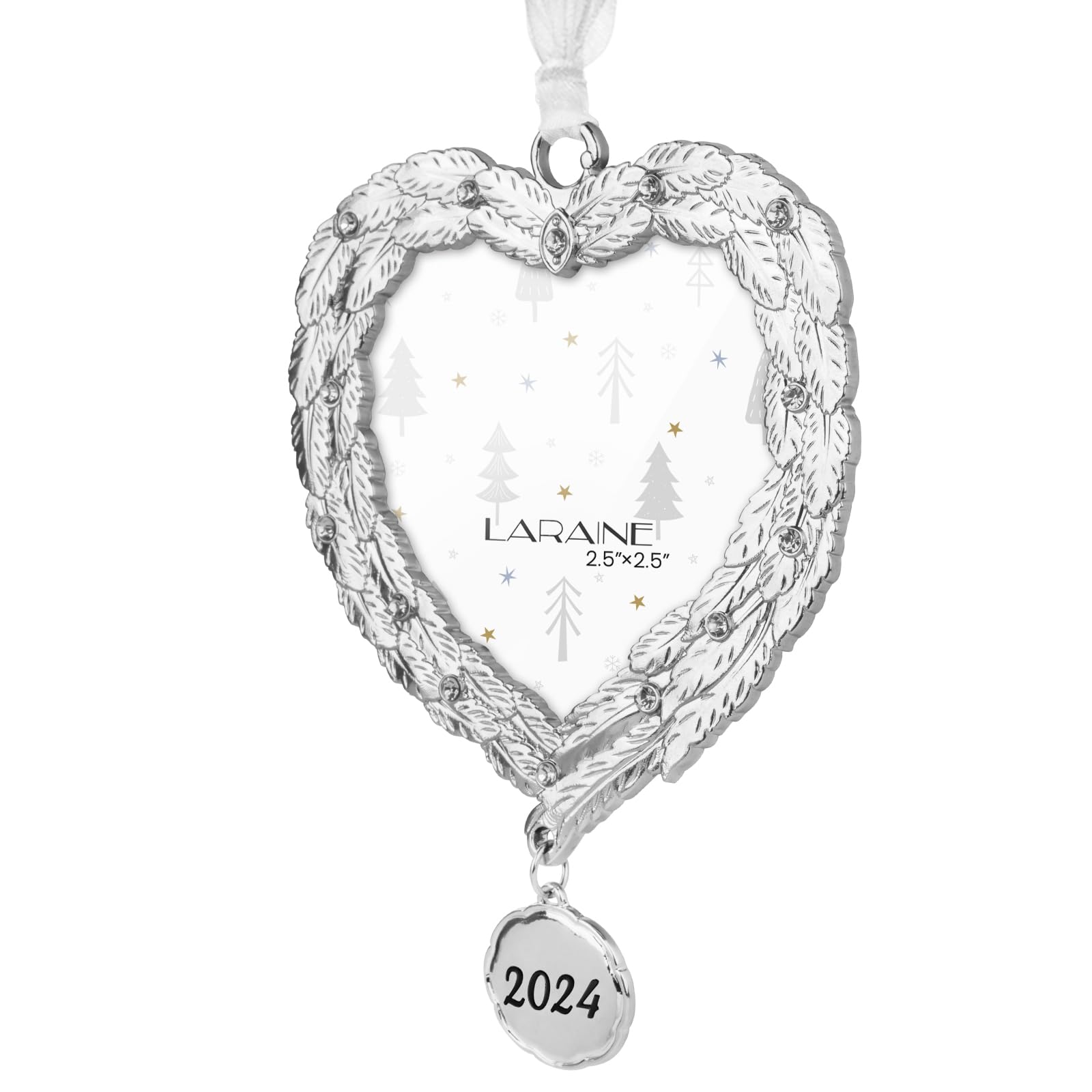 Laraine Christmas Tree Ornaments – Decorative Hanging 2024 Holiday Keepsake Gift Pendant with 2.5” Photo Frame Insert for Picture of Pet (Feather (2024))