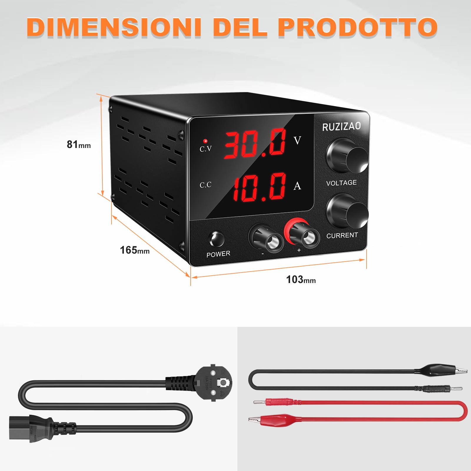 Alimentatore da Laboratorio 0~30V 0~10A 150W, Alimentatore DC Regolabile Alimentatore da Banco Mini Display LED a 3 Cifre Manopola Encoder Alimentatore da Laboratorio 30V 5A/15V 10A