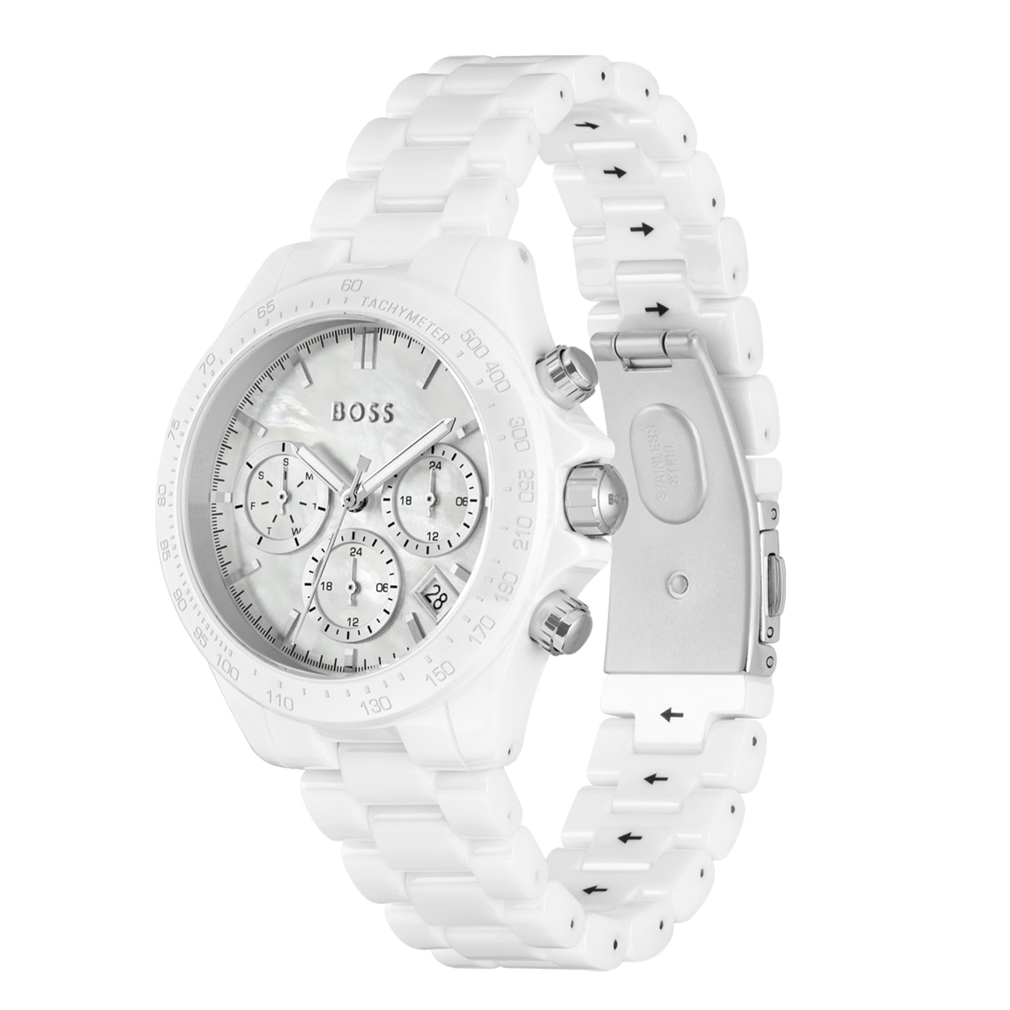 BOSS Multi Zifferblatt Quarz Uhr für Damen Kollektion Novia mit Edelstahl oder Keramikband