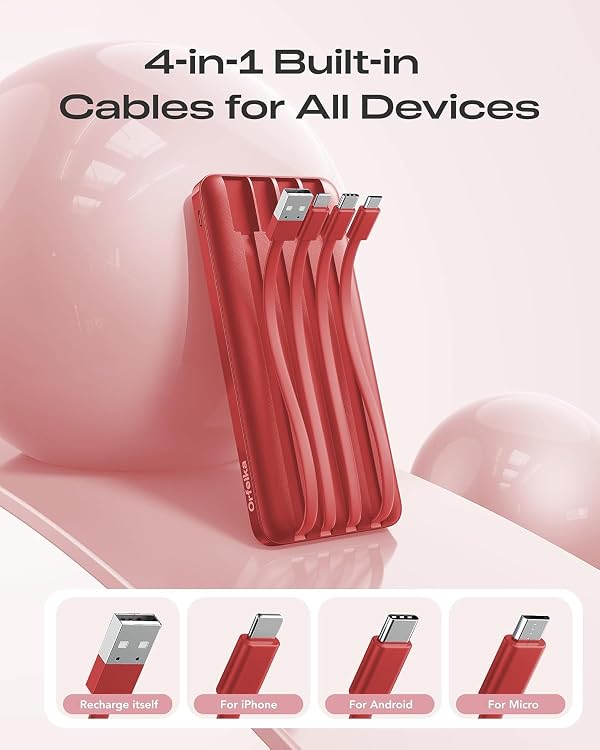 Orfeika 20000mAh Power Bank, Portable Charger with 4 Built-in Cables by Orfeika - Used condition - US$37.99
