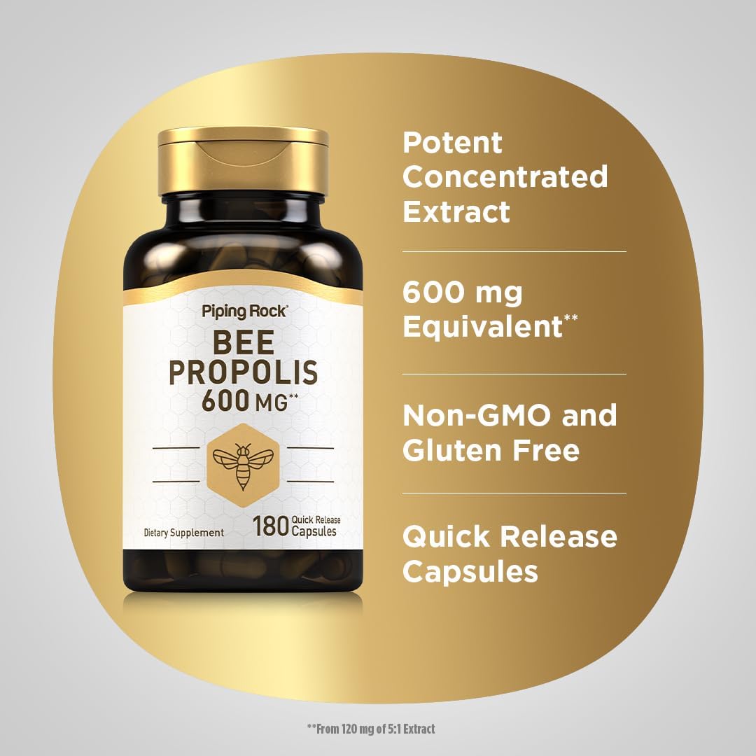 Piping Rock Bee Propolis Extract Capsules | 180 Pills | Non-GMO, Gluten Free Supplement - Image 4
