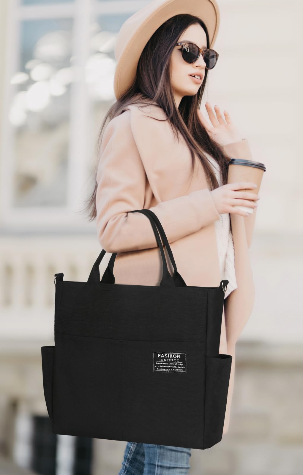 Afashor Women's Canvas Tote Bag Fashion Crossbody Handbag Large Capacity Travel Satchel Black