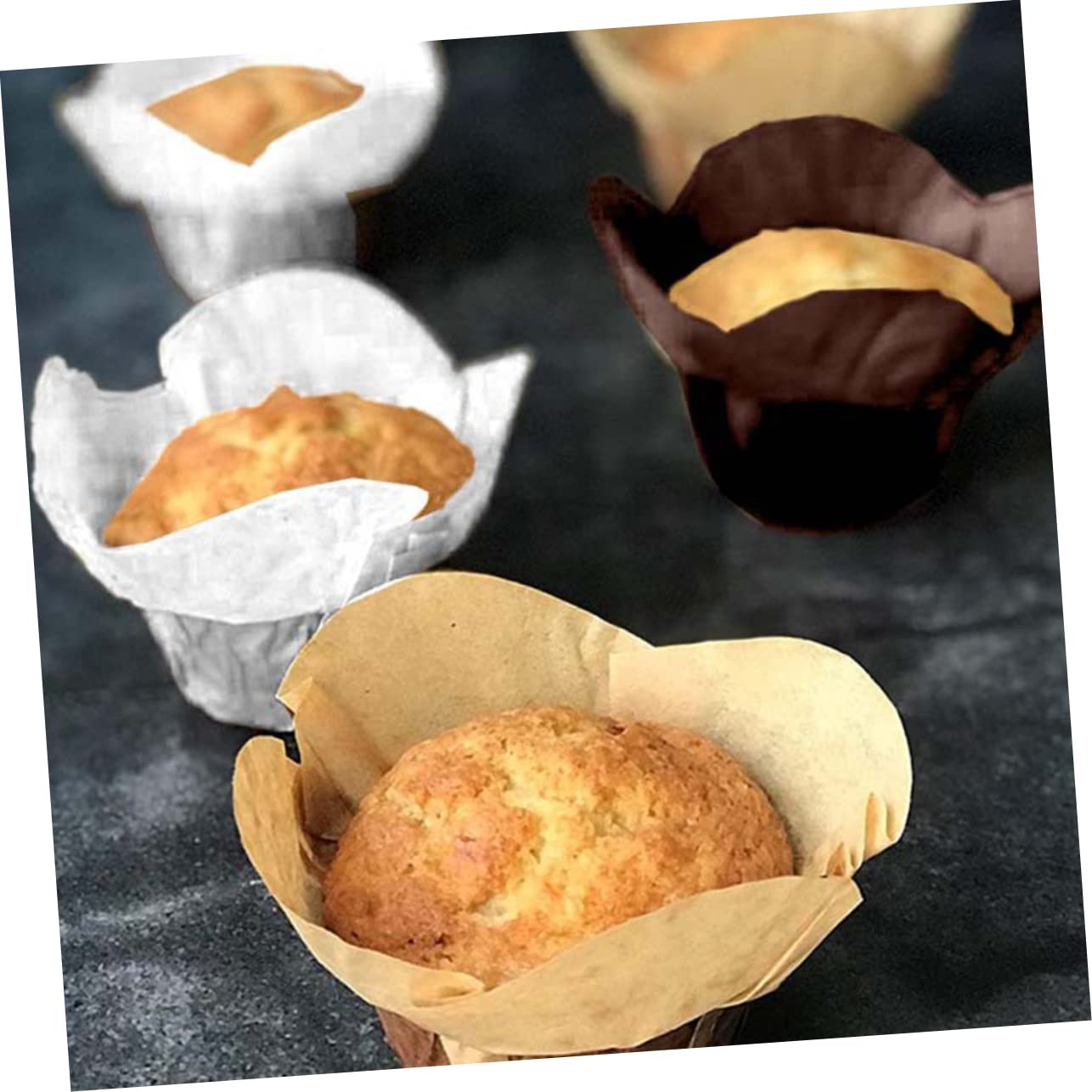 Amosfun 4 Ensembles Petit Gâteau Papier Anti-huile Organisateurs De Cuisson De Doublures De Gâteau De Tulipe Cuisson Des Petits Gâteaux Conteneur De Cookies Tasses 100 Pièces * 4