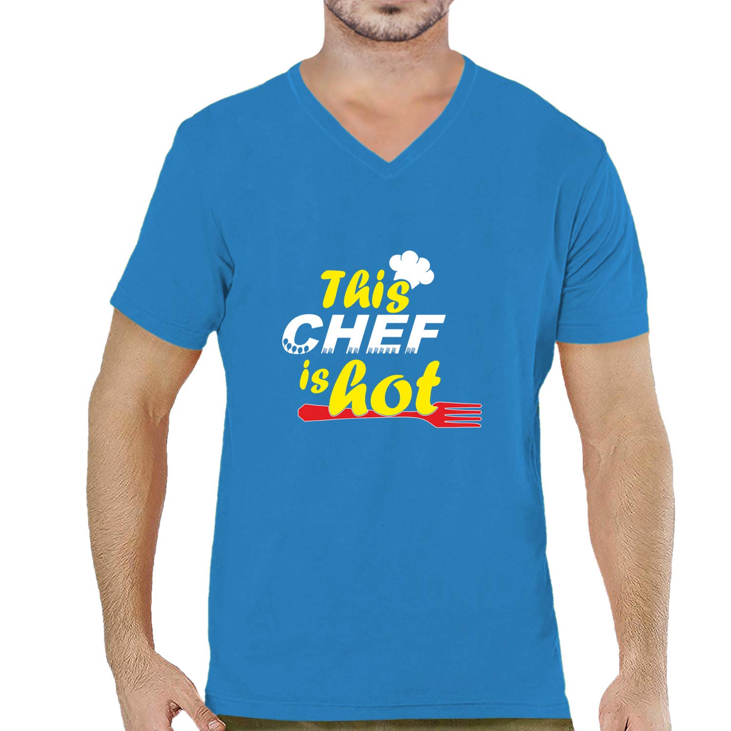 TVP FashionsGraphic Printed Men Tshirt This Chef is Hot Cotton Printed V Neck Half Sleeves Multicolour T Shirt. Food, Chef, Cook Tshirts