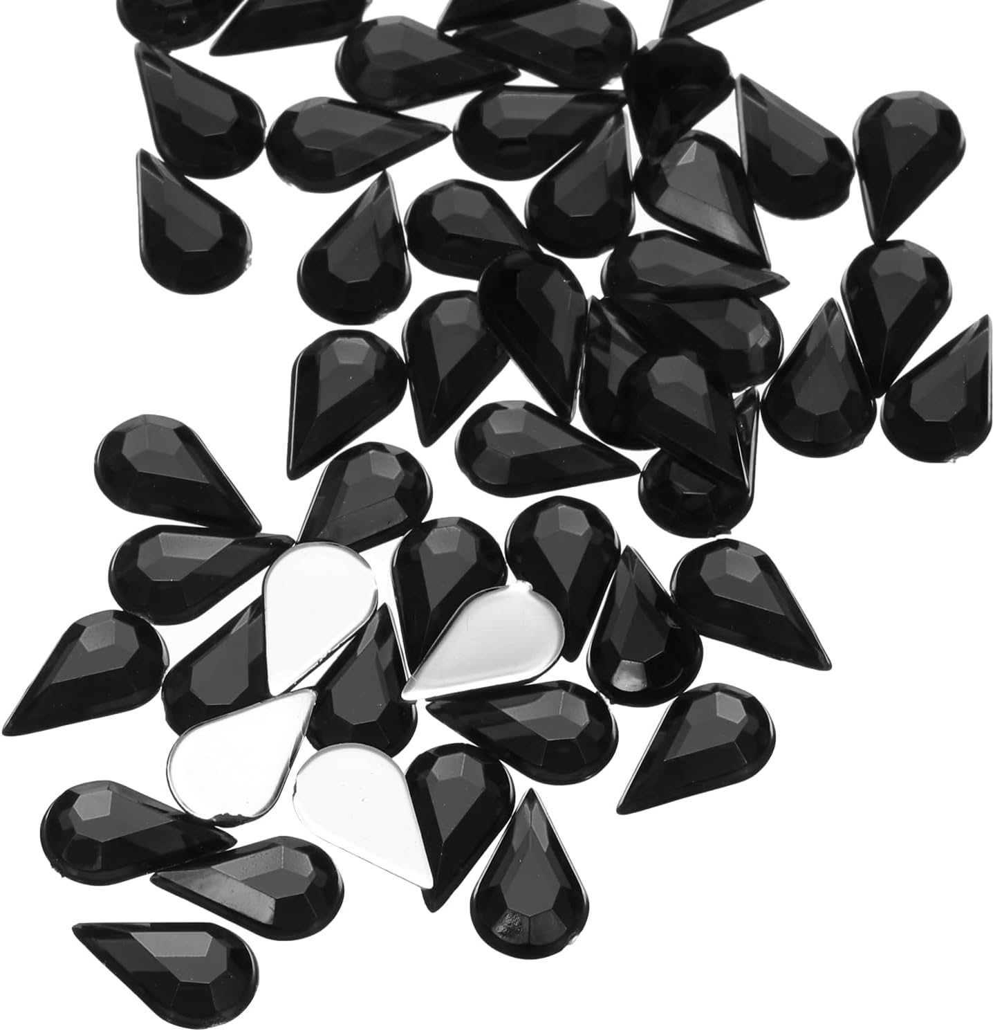 MECCANIXITY 200PCS Flat Back Acrylic Teardrop Gems 6x10mm Artificial Rhinestones for DIY Crafts Bead Wedding Party Face Painting Jewelry Making Black - Image 4