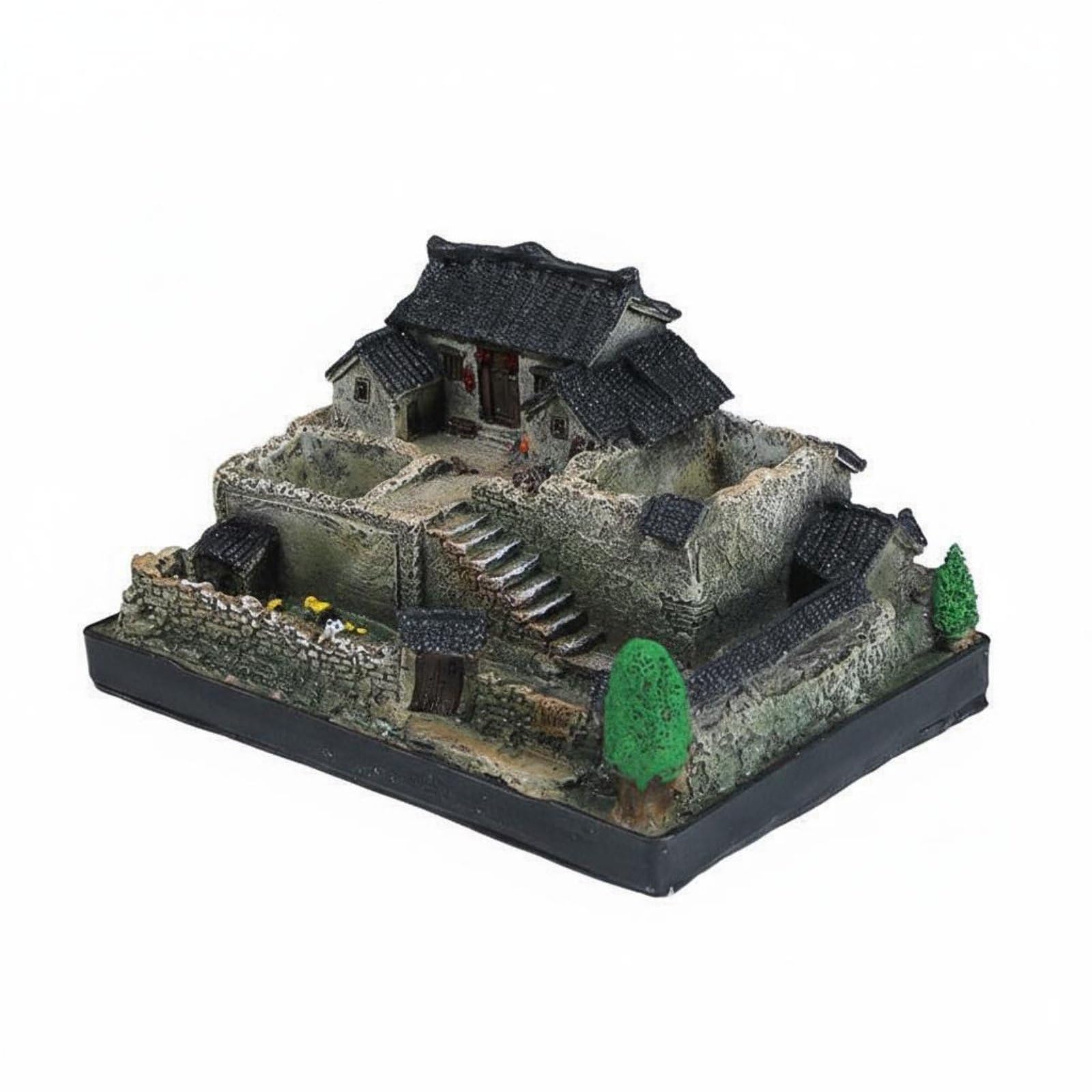Casa in Resina Miniatura Rustica Modellino Casale Cinese Scultura Country Ornamento Tradizionale Materiale Resina Finiture Curate Adatta a Scrivania, 24 18 12cm, Stile 4