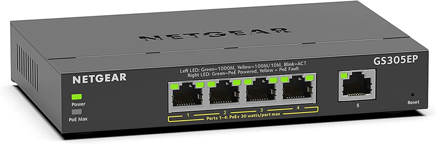 NETGEAR 5 Port PoE Gigabit Ethernet Easy Smart Managed Switch (GS305EP)