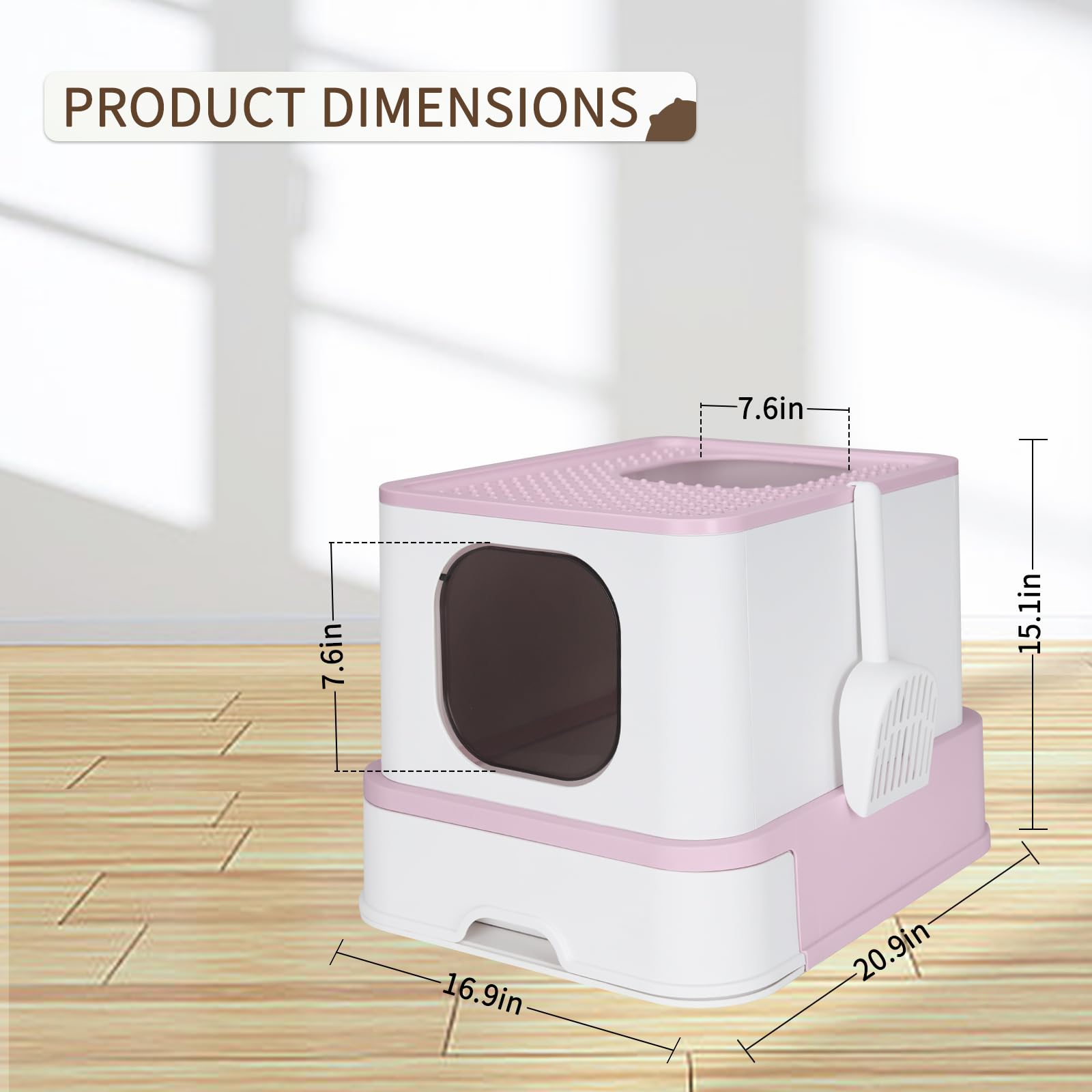RIZZARI Stainless Steel Cat Box: Large for Cats Up to 45 lbs - Covered Odor Control Enclosure with Easy Clean - Teflon Non-Stick Coating - Pink - Anti-Splash Design for Multi-Cat Families Apartments - image 2