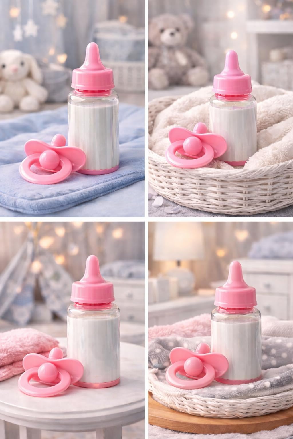 Biberon per Bambole Biberon Giocattolo Set Biberon e Ciuccio Rosa Accessori per Bambole Mamme per Bambini Biberone Giocattolo con Latte Bottiglie Poppatoio Tettarella Bambolotti in Scatola Regalo (a)