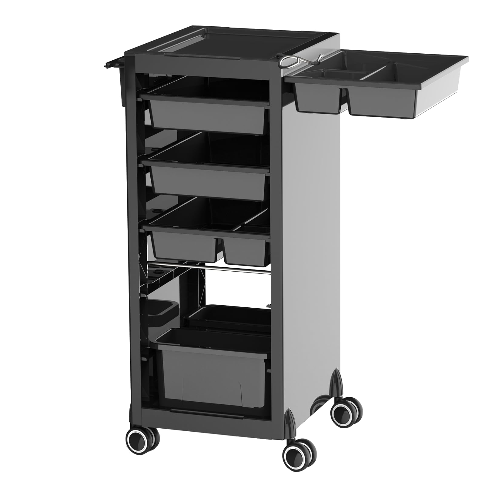 Garvee Chariot de Rangement Professionnel pour Spa et Salon – 6 Plateaux Amovibles, 4 Tiroirs, 2 Paniers, Support Sèche-Cheveux Universel, Roues Pivotantes