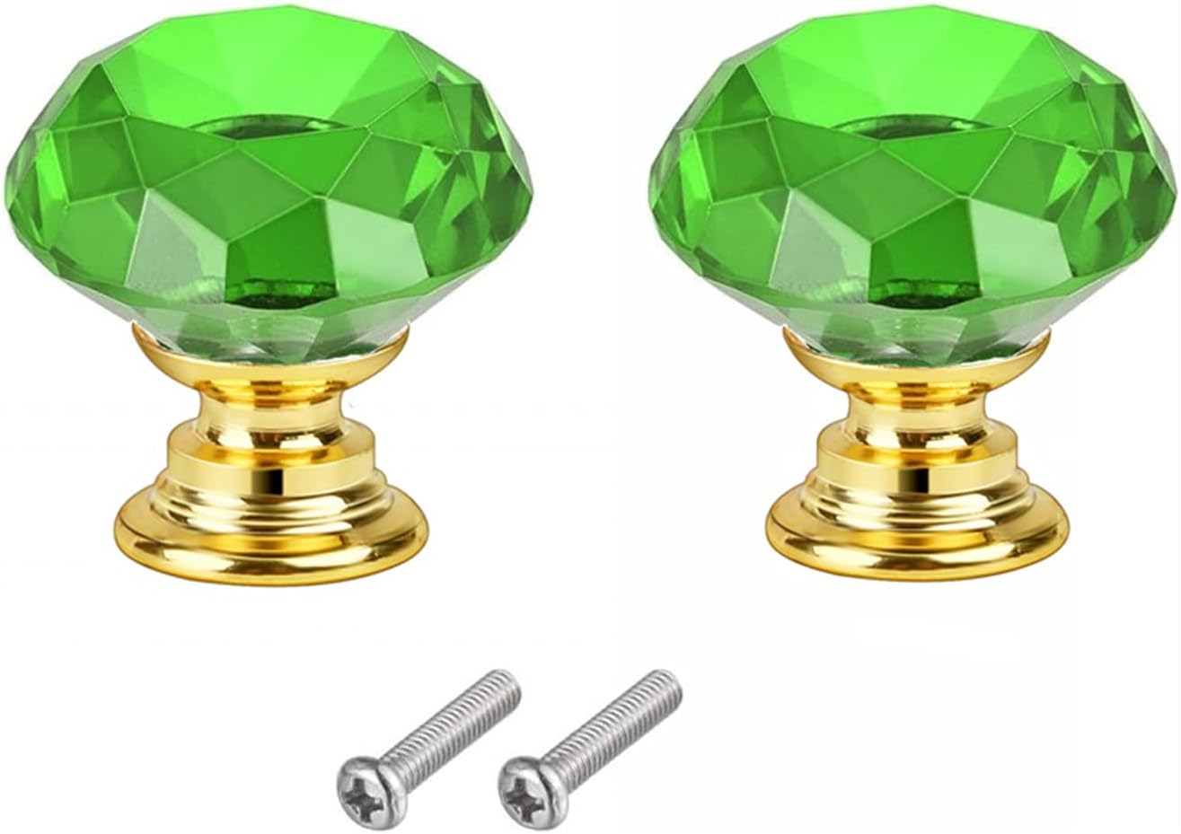 Crystal Drawer Knobs from Hotooldo -30mm Gold Base Glass Drawer Knobs Crystal Door Handles Diamond Shaped Pulls with Screw for Home Kitchen Office Chest Cabinet Drawer,2Pcs Green-Gold Base
