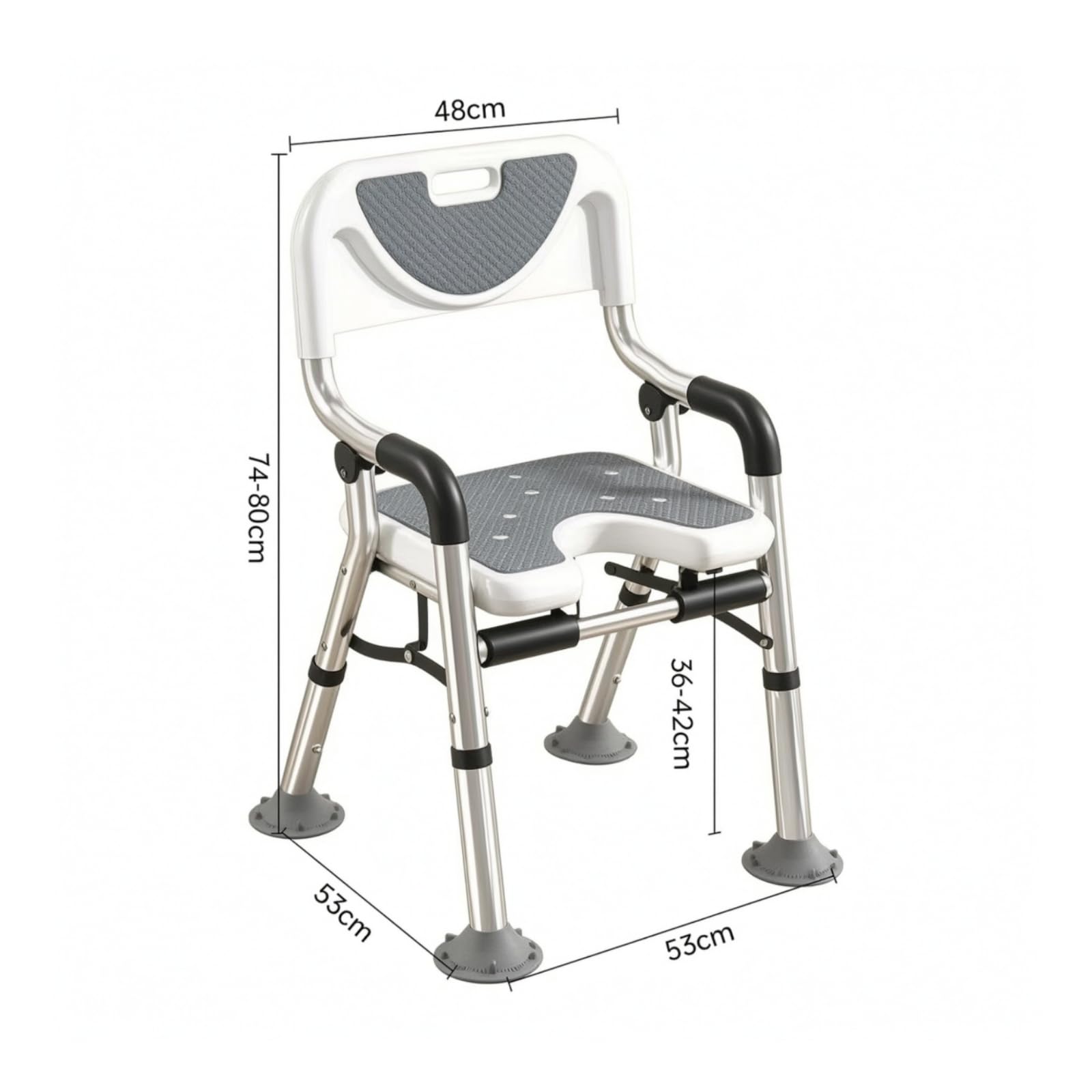Qianly Silla Ducha con Brazos Segura Mueble | Altura Ajustable Adaptable, Silla para Ducha con Reposabrazos, Resistente Al Agua, Bañera, Ancianos, Gris