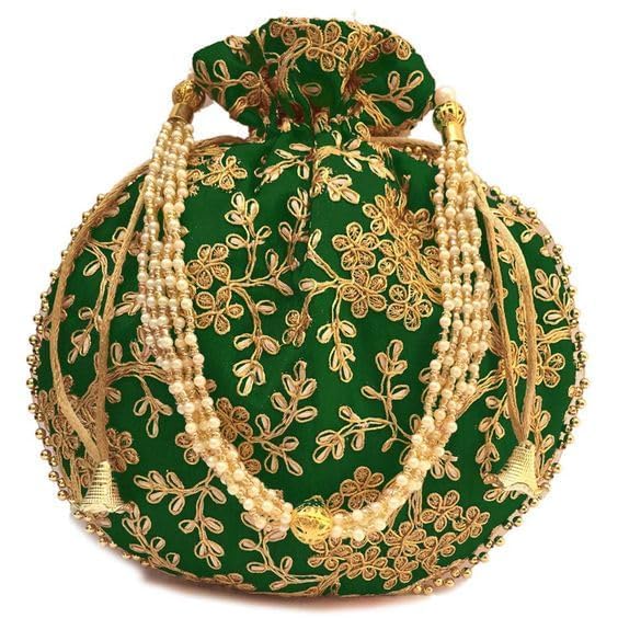 royal pouch Designer Embroidered Potli Bag for Women & Girls – Wedding, Festive & Party | Handbag with Pearl Handle | Ethnic Traditional Drawstring Pouch for Gifting & Bridal Use.-picture-49