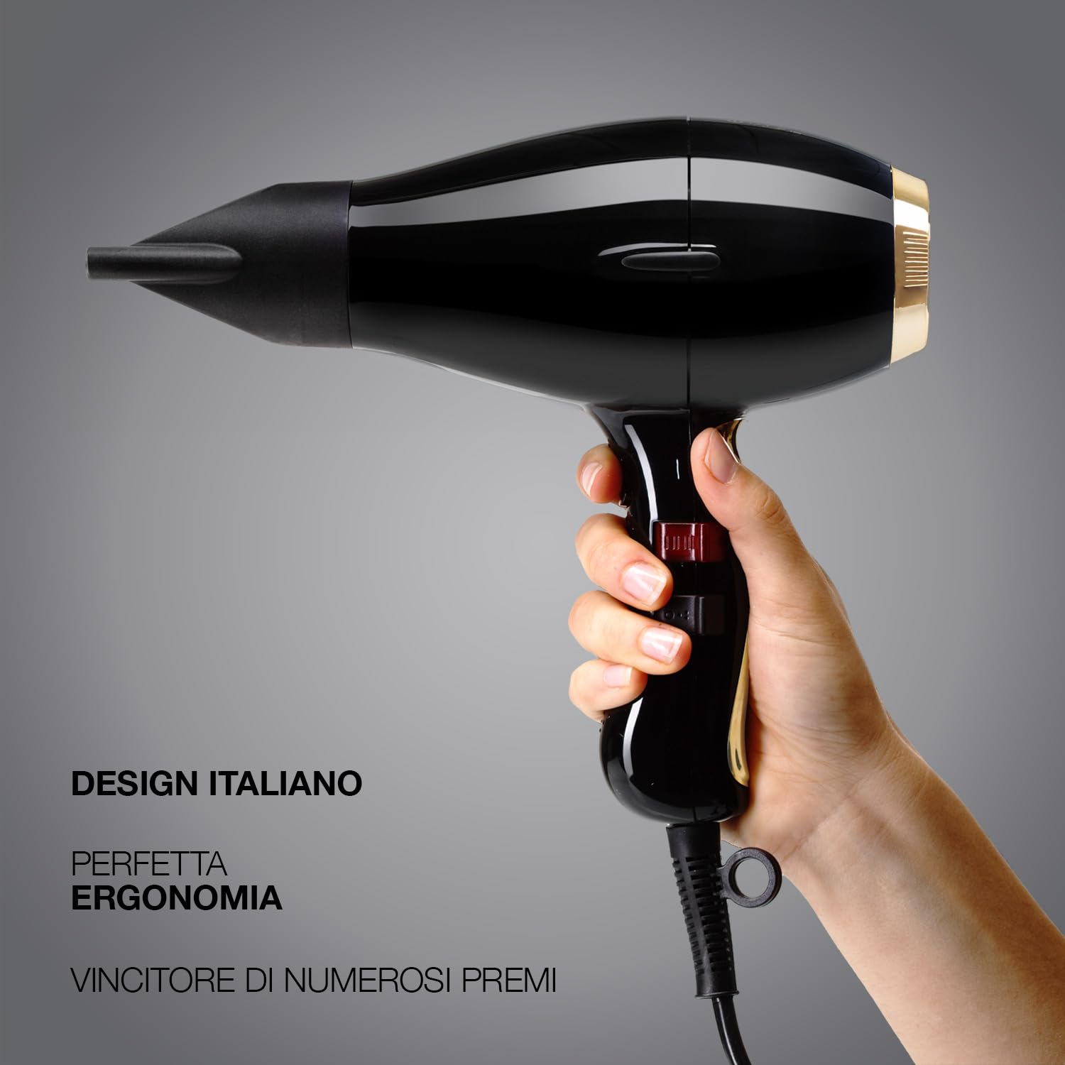 Phon per Capelli Elchim 3900 Healthy Ionic Black & Gold Presa Schuko con Sacchetta in Cotone - Asciugacapelli Professionale Made in Italy - Leggero e Silenzioso, Asciugatura Ridotta del 30%, 2400W