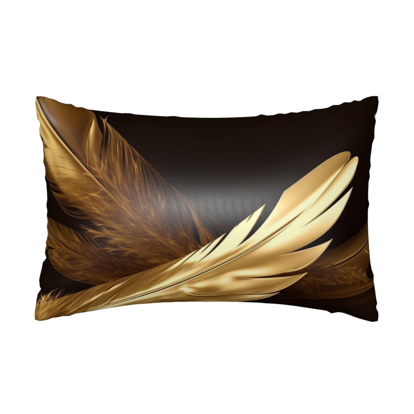 Satin Pillowcase for Hair and Skin, Golden Feathers Pillow Case Queen Size 20x30 Inches, Cooling Silky Pillowcases with Zipper Ultra Smooth and Soft Pillow Cover for Sleeping