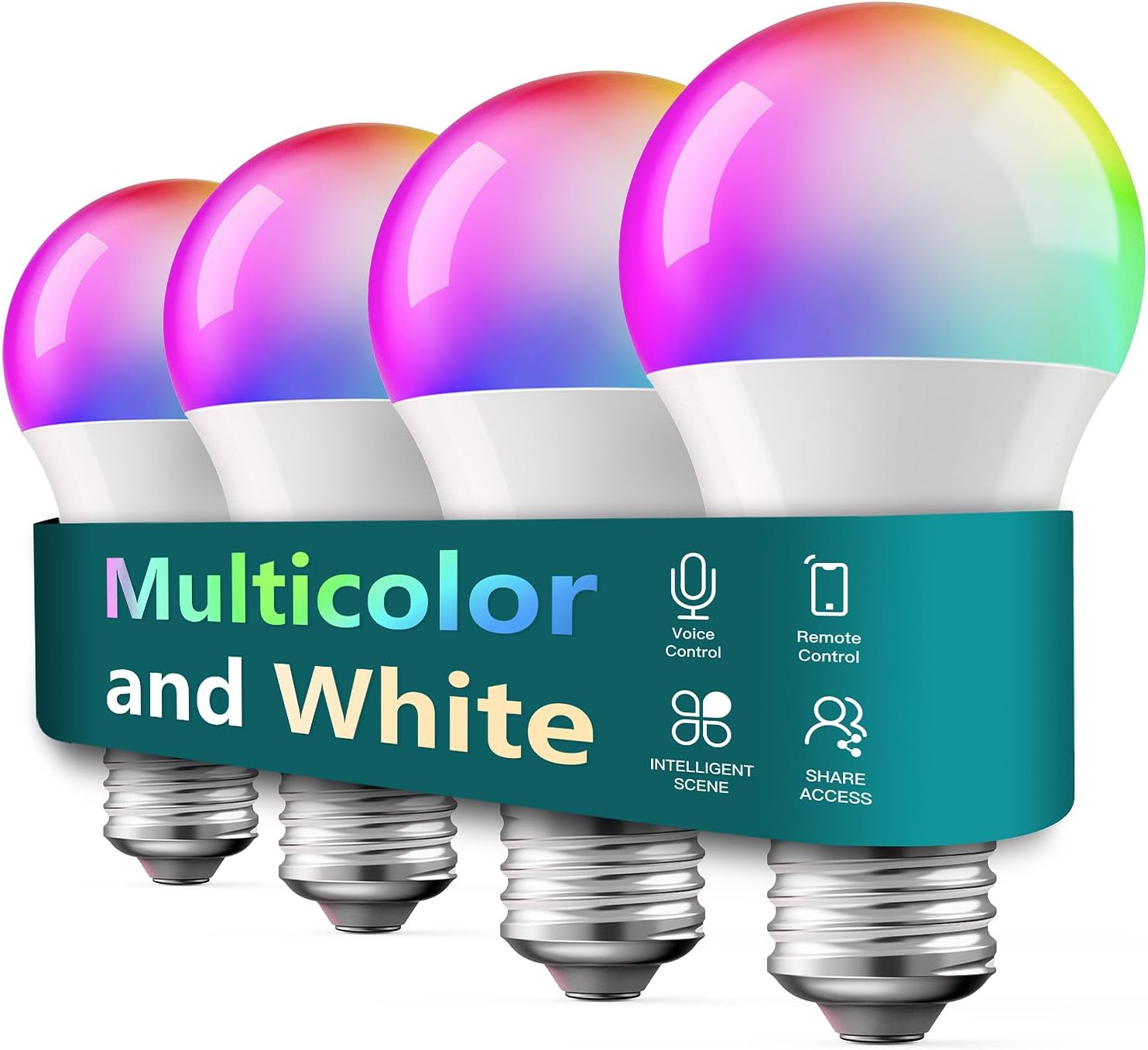MOO Tooth Stain Remover, Stain Eraser Teeth, Smart Bulb 4 Pack, Music Sync Color Changing Light Bulb (2)
