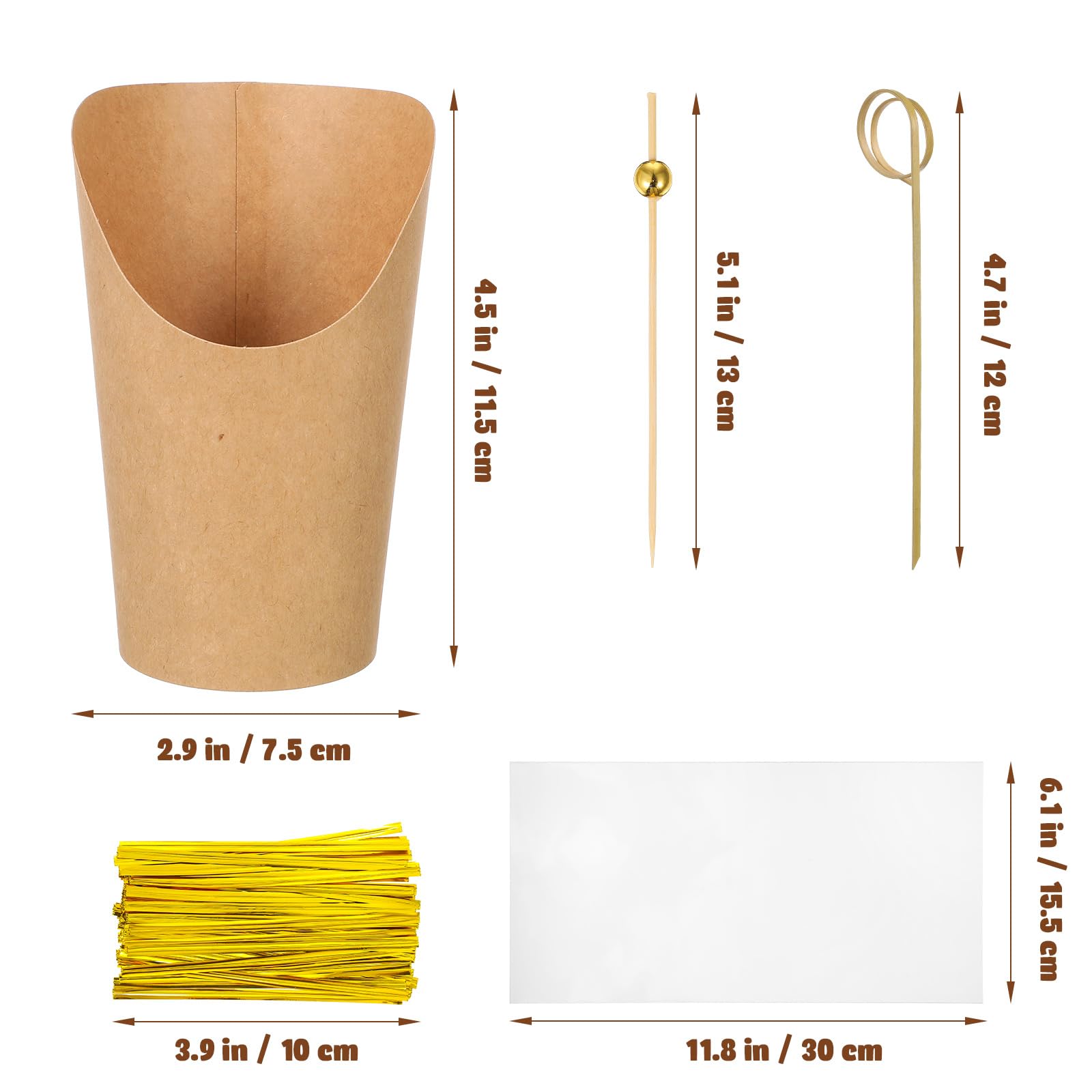 ULTECHNOVO 1 Set Charcuterie Cups French Fry Holder, 70PCS Appetizer Cups for Parties + 200 Labels, 12 oz Kraft French Fry Cups, Brown Paper Snack Cups, Charcuterie Boards Accessories