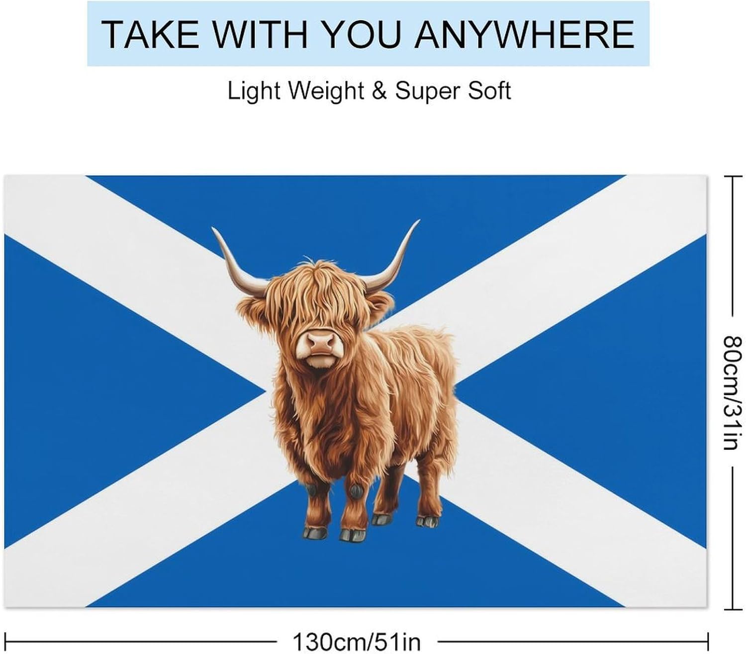Flag of Scotland Highland Cow Oversized Beach Towel Soft Absorbent Pool Bath Swim Towels for Adults Travel Vacation Gifts 130x80cm