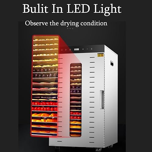 Miniatura 3 de Máquina deshidratadora de alimentos eléctrica comercial con ruedas, 1700 W, 20 bandejas, deshidratador de alimentos de acero inoxidable para carne,