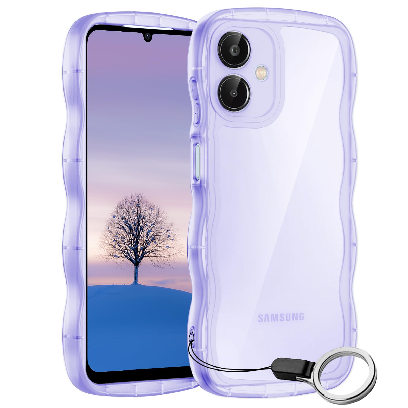 Galaxy A25 5G ケース クリアパープル ウェーブ SC-53F SCG33 TPU波状のバンパー 透明 スマホケース かわいい うねうね ギャラクシーa25 SC-53F SCG33 ウェーブ デザイン 可愛い 韓国 女性用 薄型 人気 おしゃれ 耐衝撃 ストラップホール付き(パープル)