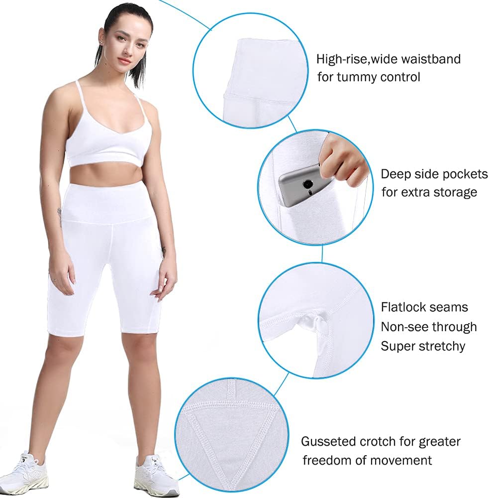 Women's 8" High Waist Yoga Shorts with Pockets, Tummy Control Workout Shorts for Yoga, Pilates & Gym Training